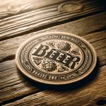 DALL·E 2024-02-24 11.47.55 - A high-resolution photo of a beer coaster on a rustic wooden table. The coaster is round, made of thick, absorbent paper with a vintage brewery logo p.webp